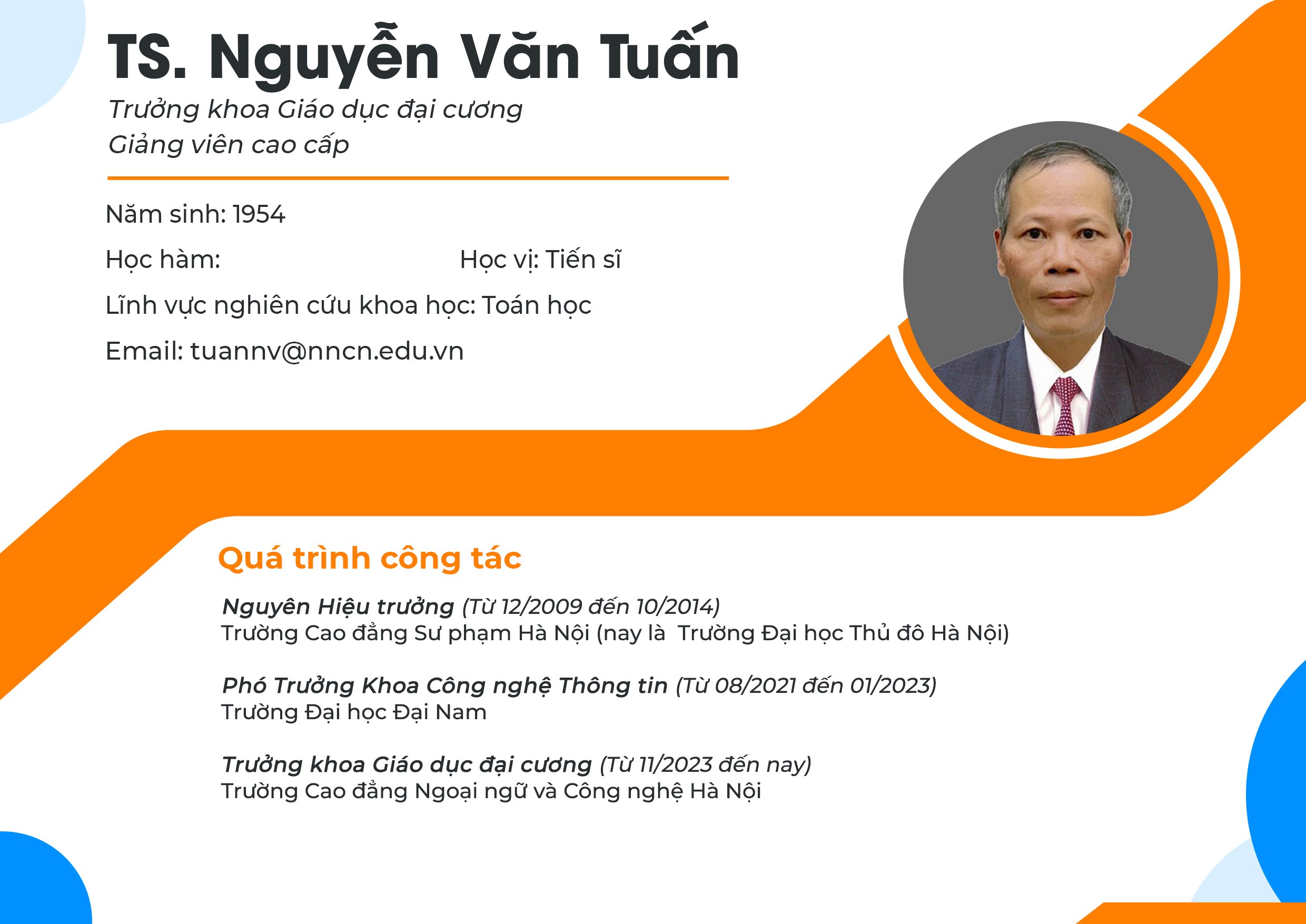 Giới thiệu khái quát về TS. Nguyễn Văn Tuấn - Trưởng Khoa Giáo dục đại cương