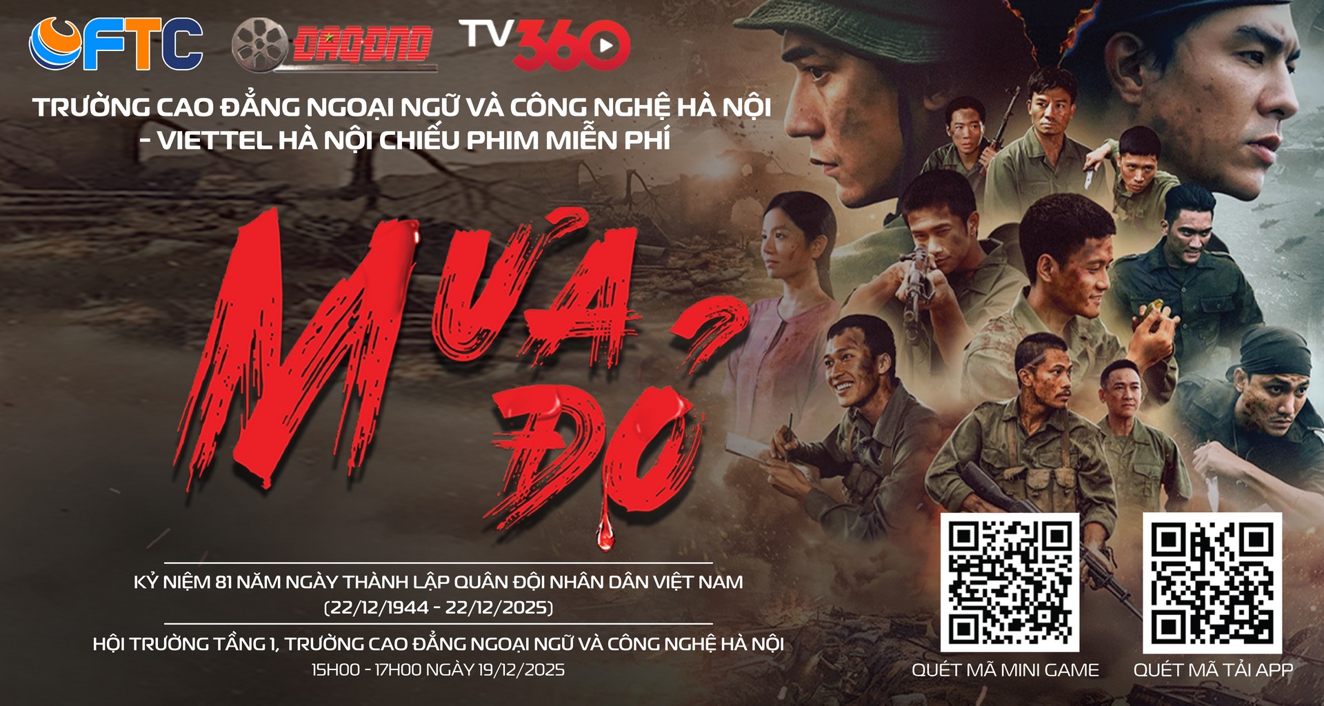 Trường Cao đẳng Ngoại ngữ và Công nghệ Hà Nội chiếu phim “Mưa Đỏ” miễn phí cho CBGV, sinh viên Nhà trường.