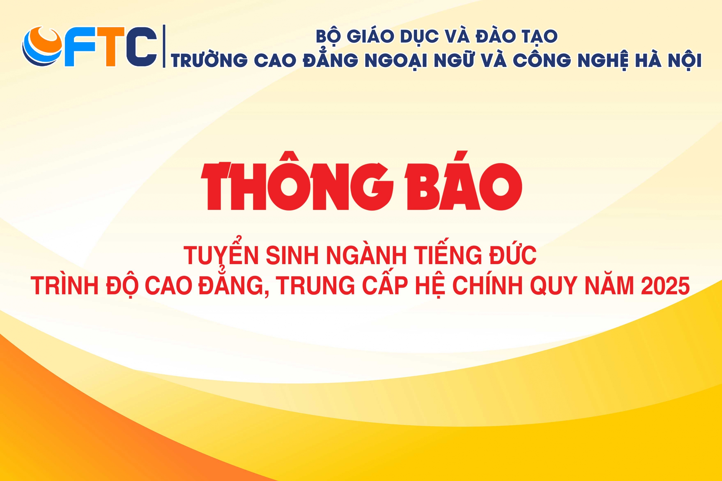 Thông báo Tuyển sinh ngành Tiếng Đức trình độ cao đẳng, trung cấp hệ chính quy năm 2025